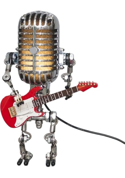 Retro Tarzı Vintage Mikrofon Robot Masa Lambası, Vintage Mikrofon Robot Dokunmatik Dimmer Lamba Masa Lambası Kırmızı (Yurt Dışından)