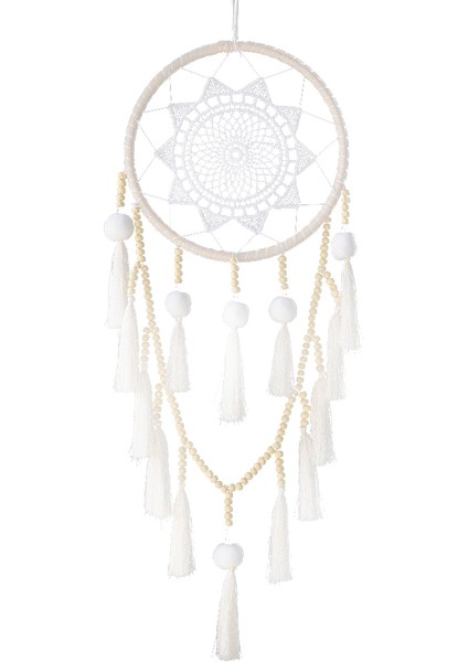 Makrome Duvara Asılı Dream Catcher Büyük Doğal Tüy Yumağı (Püsküllü Boncuklar) (Yurt Dışından)