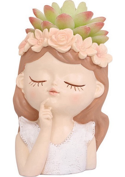 Sevimli Sukulent Saksı Drenaj Deliği Kız Yüz Saksısı Büyük Reçine Bayan Baş Saksı Uzun Çiçek Vazoları (Yurt Dışından)