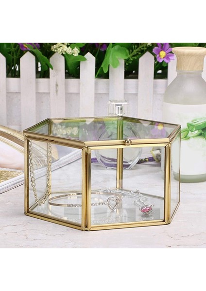 Cam Vintage Mücevher Kutusu Altın Geometrik Takı Ekran Organizatör Kutusu Depolama Için Ev Dekoratif Kutu (Büyük) (Yurt Dışından) modelleri