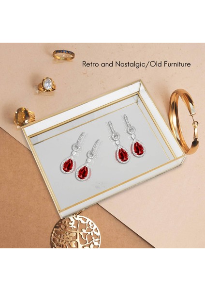 Iskandinav Retro Depolama Tepsisi Altın Dikdörtgen Cam Makyaj Organizatör Tepsisi Tatlı Tabağı Takı Ekran Ev Mutfak Dekoru (M) (Yurt Dışından) fiyatları