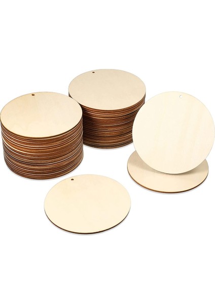 50 Parça Ahşap Daireler Bitmemiş Yuvarlak Kesikler Önceden Delinmiş Etiketler Dilimler Delikli Boş Ahşap Diskler Kolye (4 Inç) (Yurt Dışından)