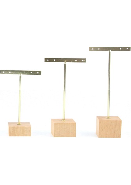 3 Adet Altın Metal T Küpe Ekran Standı Ahşap Kare Taban ile 4 Delik Takı Tutucular Asılı Küpe Organizatör (Yurt Dışından) fiyatları