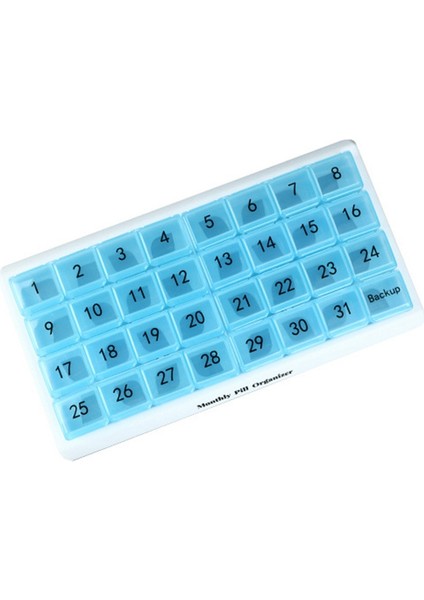 Aylık Hap Kutusu 31 Bölmeli, Günde 1 Adet, 4 Hafta Tam Ay 31 Günlük Hap Kutusu, Mavi (Yurt Dışından)