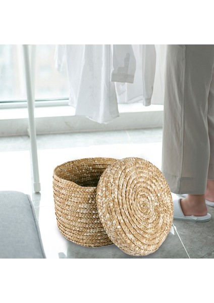 Buğday Samanı Dokuma Depolama Sepeti Depolama Sepeti Yenilikçi Sepet Rustik Doğal Kahverengi Kaplama Depolama Dekoratif Sepet (Orta) (Yurt Dışından) fırsatları