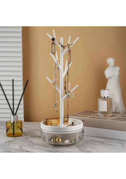 Dönebilen Tabanlı ve Saklama Kutulu Şube Takı Rafı Ağaç Kule Rafı Asılı Organizatör, Beyaz (Yurt Dışından) fiyatları