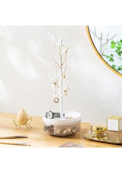 Dönebilen Tabanlı ve Saklama Kutulu Şube Takı Rafı Ağaç Kule Rafı Asılı Organizatör, Beyaz (Yurt Dışından) fırsatları