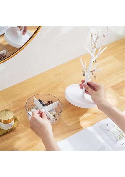 Dönebilen Tabanlı ve Saklama Kutulu Şube Takı Rafı Ağaç Kule Rafı Asılı Organizatör, Beyaz (Yurt Dışından) indirimleri