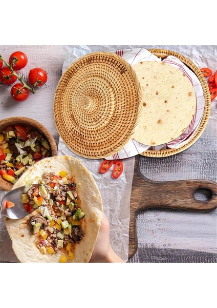 Kapaklı Yuvarlak Rattan Kutular El Dokuma Çok Amaçlı Hasır Tepsi 10.2 Inç Piknik Yemeği Ekmek Masası Saklama Sepeti (Yurt Dışından) fiyatları