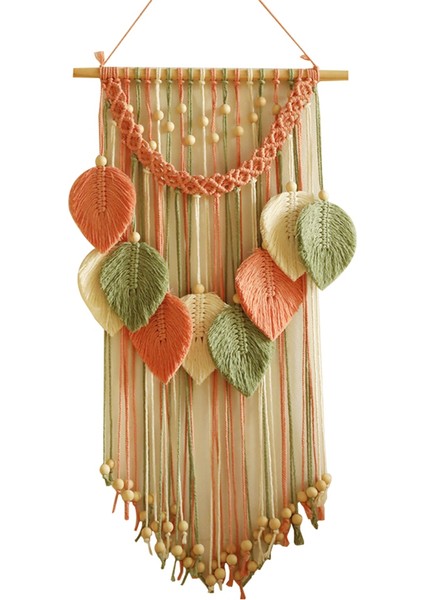 Çok Renkli Yapraklar Goblen Boho El Dokuma Makrome + Ahşap Boncuk El Sanatları Duvar Askısı Iskandinav Ev Dekorasyonu Anneler Günü B (Yurt Dışından)