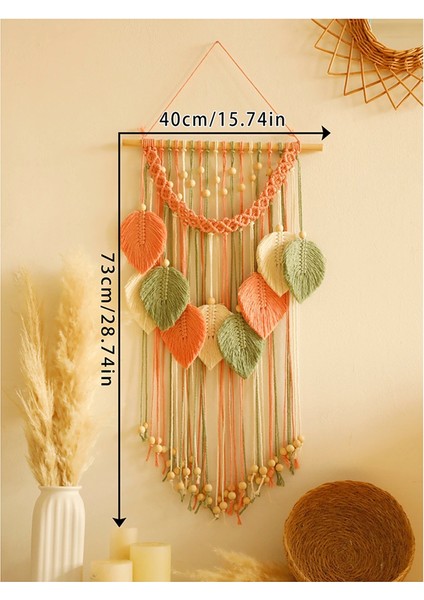 Çok Renkli Yapraklar Goblen Boho El Dokuma Makrome + Ahşap Boncuk El Sanatları Duvar Askısı Iskandinav Ev Dekorasyonu Anneler Günü B (Yurt Dışından) fiyatları