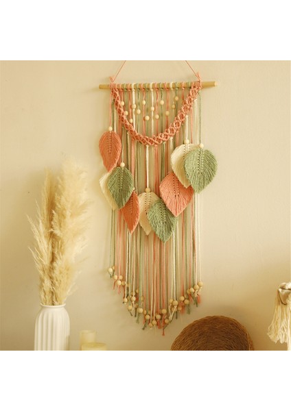 Çok Renkli Yapraklar Goblen Boho El Dokuma Makrome + Ahşap Boncuk El Sanatları Duvar Askısı Iskandinav Ev Dekorasyonu Anneler Günü B (Yurt Dışından) indirimleri
