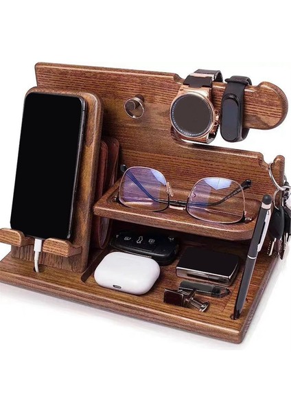 Çok Işlevli Ahşap Depolama Rafı Saatler Mücevher Gözlükler Telefon Tutucu Anahtarlar Düzenleyici Cüzdan Standı Giriş Dolabı Için (Yurt Dışından) indirimleri