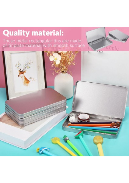 Kapaklı Dikdörtgen Metal Teneke Kutu Metal Menteşeli Kapaklı Teneke Metal Boş Teneke Kutu Konteyner Gümüş Saklama Teneke Kutu, 4 Adet (Yurt Dışından) indirimleri