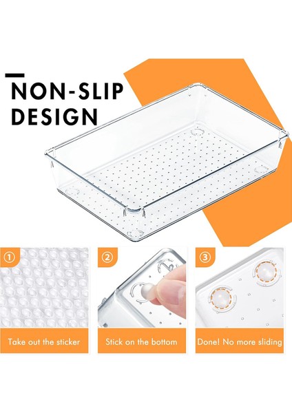 Masa Çekmecesi Düzenleyici Kutuları 6 Adet, 9X6X2IN Şeffaf Çekmece Düzenleyicileri Silikon Pedli, Vanity Düzenleyiciler, Kaymaz 6 Adet (Yurt Dışından) fırsatları