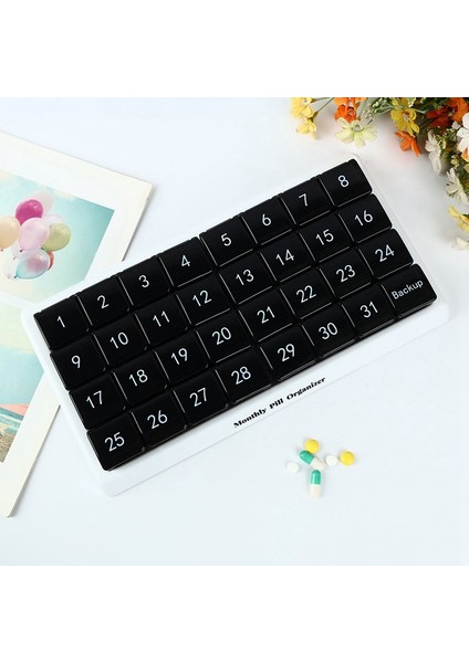 Aylık Hap Kutusu 31 Bölmeli, Günde 1 Adet, 4 Hafta Tam Ay 31 Günlük Hap Kutusu, Siyah (Yurt Dışından) indirimleri