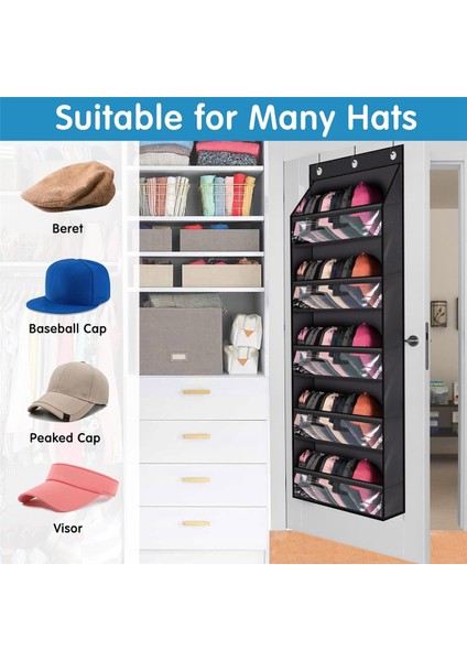 Beyzbol Şapkaları Için Kapı Üstü Şapka Askıları, 3 Kancalı Şapka Sergileme ile Dolap Veya Duvar Için Şeffaf Derin Cepli Şapka Düzenleyici (Yurt Dışından) modelleri