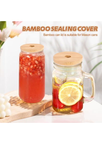 Yeniden Kullanılabilir Bambu Kavanoz Kapakları Geniş Ağızlı Kavanoz Için Saman Delikli 70MM Bambu Kavanoz Kapakları (Yurt Dışından) fırsatları