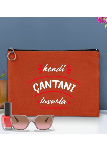 Kişiye Özel Kendin Tasarla Astarlı Kiremit Renkli El Çantası 30X21CM