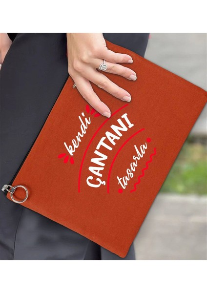 Kişiye Özel Kendin Tasarla Astarlı Kiremit Renkli El Çantası 30X21CM fiyatları