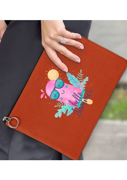 Renkli Yaz Temalı Astarlı Kiremit Portföy Çanta 30X21CM, Baskılı El ve Organizer Çanta fiyatları