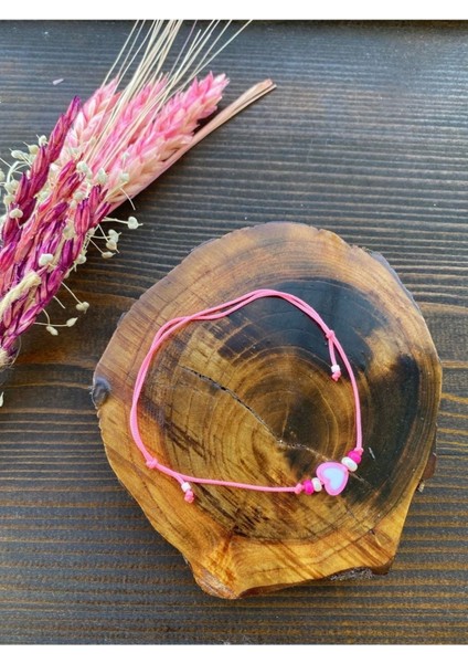 El Emeği Kalpli Ayarlanabilir Bileklik, Pembe, Şık ve Zarif Takı