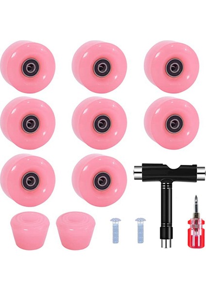 8 Parça Paten Tekerleği Seti, Burun Tıkaçlı, 58MM x 32MM, 82A Dış Mekan/iç Mekan Paten Tekerleği Pembe (Yurt Dışından)