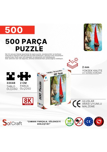 500 Parça Puzzle Deniz Manzaralı Kırmızı Yelkenli Tekne indirimleri