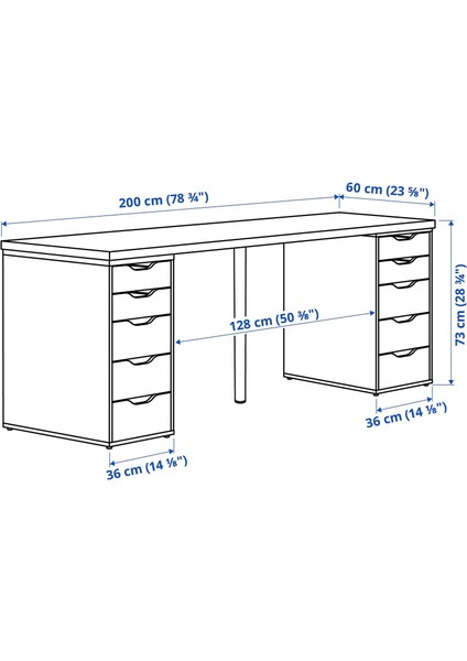 Alex Çalışma Masası 200 × 60 cm Venge Beyaz Geniş Yüzey Depolama Uyumlu indirimleri