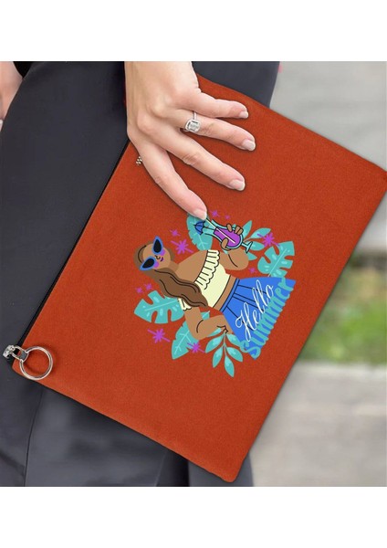 Yaz Temalı Astarlı Kiremit Portföy ve El Çantası, 30X21CM, Organizer fiyatları