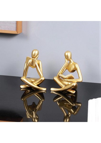 Düşünürler Heykelleri, Altın Düşünürler Reçine Heykeli Okuma Süsü, Düşünürler Heykel Dekorasyonu, Modern Kitap Dekoru B (Yurt Dışından) modelleri