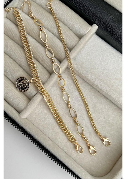 Altın Renkli Para Detaylı Üçlü Zincir Bileklik (17+5cm) fiyatları