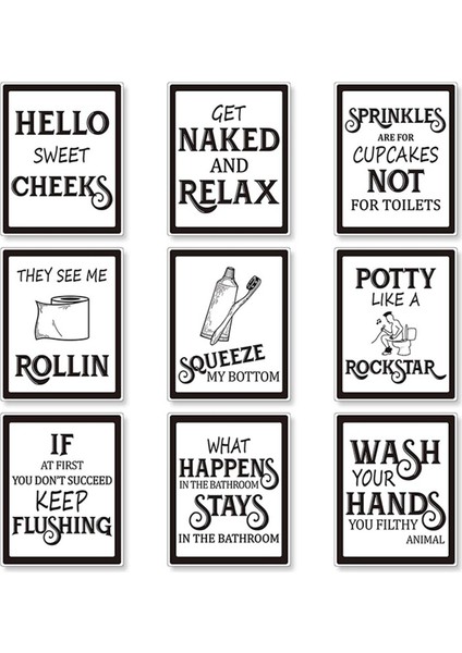 9 Parça Banyo Duvar Sanatı Duvar Dekoru, Komik Vintage Banyo Işareti Banyo Posterleri Duvar Tuvalet Banyo Dekoru (Yurt Dışından)