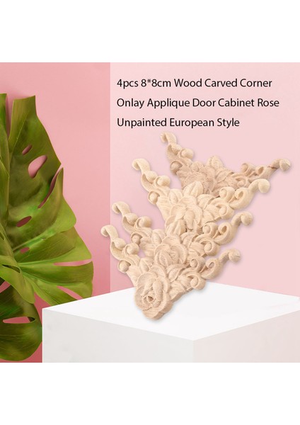 4 Adet 8*8 cm Ahşap Oyma Köşe Onlay Aplike Kapı Dolabı Gül Boyasız Avrupa Tarzı (Yurt Dışından) indirimleri