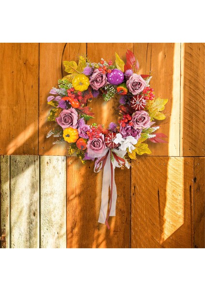 Sonbahar Dekoru - Ön Kapı Dışında Açan Ipek Gül, Gerçekçi Sonbahar Balkabağı Mor Meyveleri ve Fiyonklu Sonbahar Çelenkleri (Yurt Dışından) modelleri