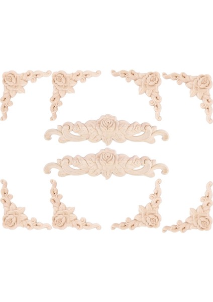 10 Adet Ahşap Oyma Duvar Dekor Çiçek Ahşap Oyma Aplike Köşe Dekoratif Mobilya Kapı Dolabı Yatak Süslemeleri (Yurt Dışından)