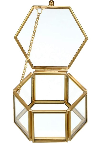 Cam Vintage Mücevher Kutusu Altın Geometrik Takı Ekran Organizatör Kutusu Depolama Için Ev Dekoratif Kutu (Küçük) (Yurt Dışından)