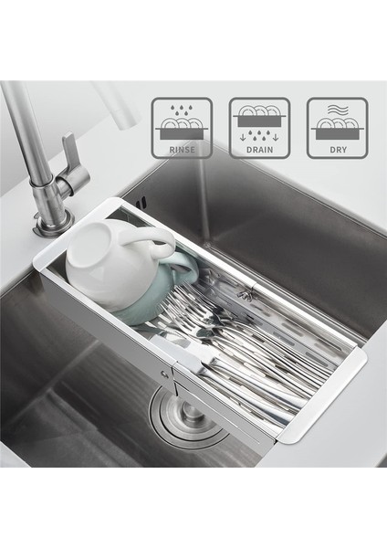 Lavabo Üstü Kevgir Süzgeç Sepeti Paslanmaz Çelik - Sebze ve Meyveleri Yıkayın, Pişmiş Makarnayı Drenaj - Uzatılabilir (Yurt Dışından) indirimleri