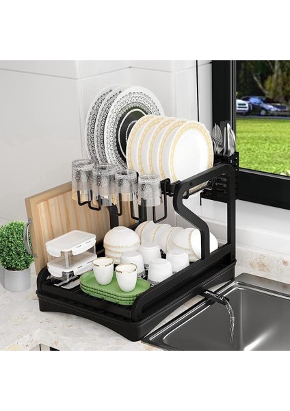 Mutfak Tezgahı Için Bulaşık Kurutma Rafı, Çift Katlı Kase Raflı 2 Katlı Drenaj Tahtası Seti, Fincan Rafı, Drenaj Panosu (Yurt Dışından) indirimleri
