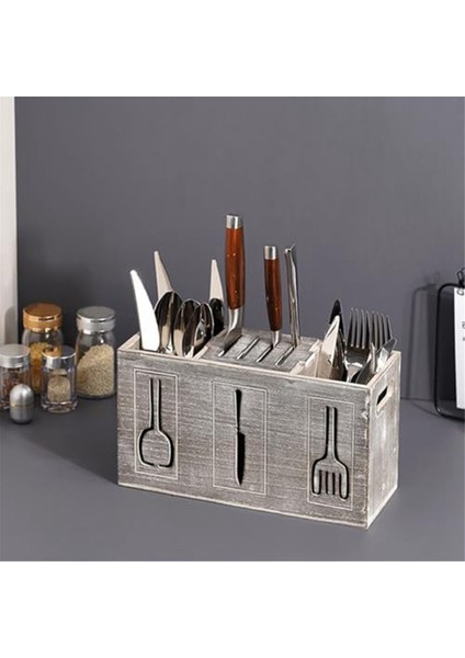 Rustik Ahşap Çatal Bıçak Takımı Düzenleyici, 3 Bölmeli Mutfak Gereçleri Tutucu, Çiftlik Evi Mutfak Çatal Bıçak Takımı Kutusu Tezgah Üstü Saklama Kutusu (Yurt Dışından) fiyatları