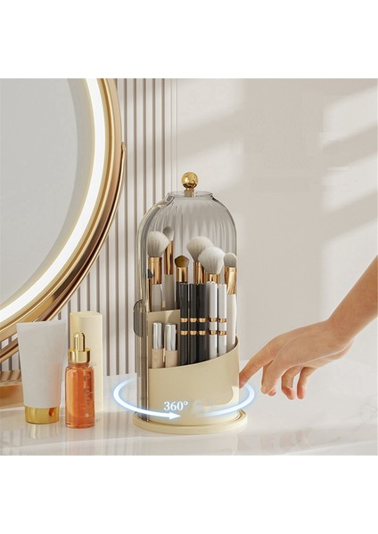 Makyaj Fırçası Tutucu Düzenleyici + Kapak, 360 Dönen Şeffaf Toz Geçirmez Makyaj Fırçaları Düzenleyici Vanity Masaüstü Banyo A (Yurt Dışından) indirimleri