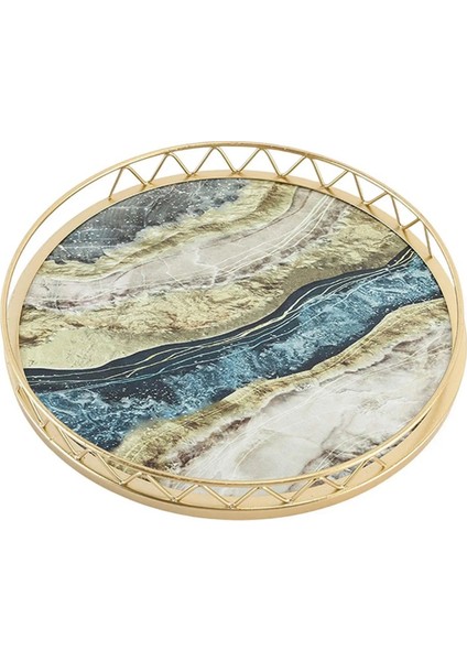 Yuvarlak Ev Basit Atıştırmalık Kurutulmuş Meyve Tabağı Küçük Kuru Çay Masası Masa Üstü Depolama Hafif Lüks Mermer Desenli Tepsi, A, S (Yurt Dışından)