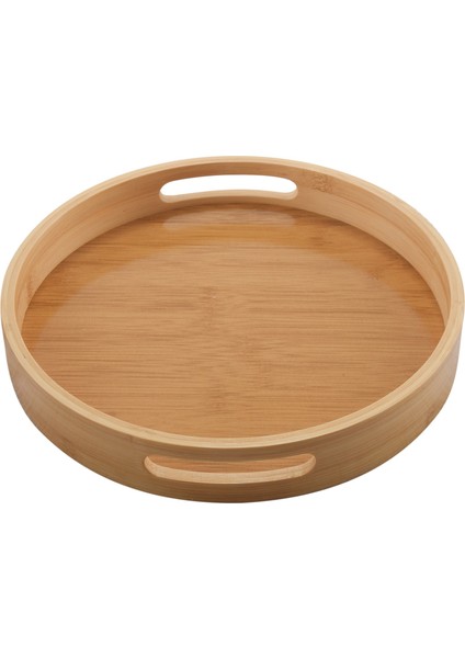 Yuvarlak Servis Bambu Ahşap Tepsi Yemek Tepsileri Çay I Kahvaltı Gıda Konteyner Kolu Depolama Tepsisi 1 (Yurt Dışından)