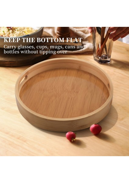 Yuvarlak Servis Bambu Ahşap Tepsi Yemek Tepsileri Çay I Kahvaltı Gıda Konteyner Kolu Depolama Tepsisi 1 (Yurt Dışından) indirimleri