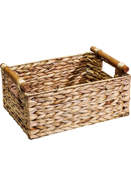 Raflar Için Ahşap Saplı Dikdörtgen Hasır Sepet, Su Sümbülü Sepet Depolama, B Düzenleme Için Doğal Sepetler (Yurt Dışından)