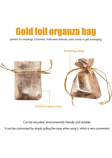 100 Adet Altın Folyo Organze Çanta Şeker Hediye Keseleri Noel Dekorasyon Düğün Parti Favor Kese Hediye Paketleme Torbaları Ipli Kese 5X7CM (Yurt Dışından) modelleri
