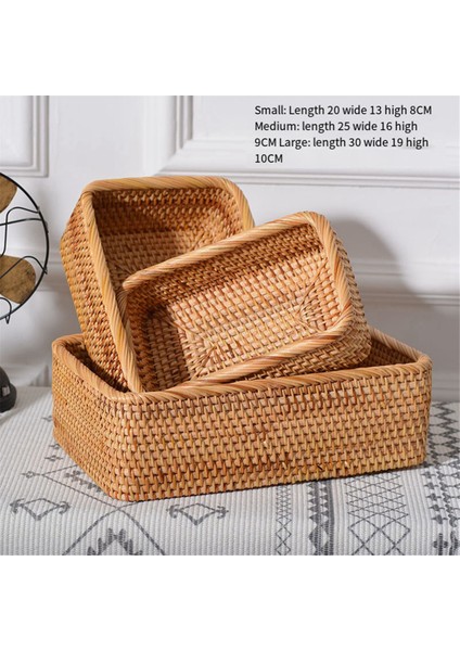 El Dokuma Rattan Hasır Sepet Meyve Çay Atıştırmalık Ekmek Sepeti Kozmetik Dikdörtgen Saklama Kutusu Ev Mutfak Gereçleri L (Yurt Dışından) indirimleri