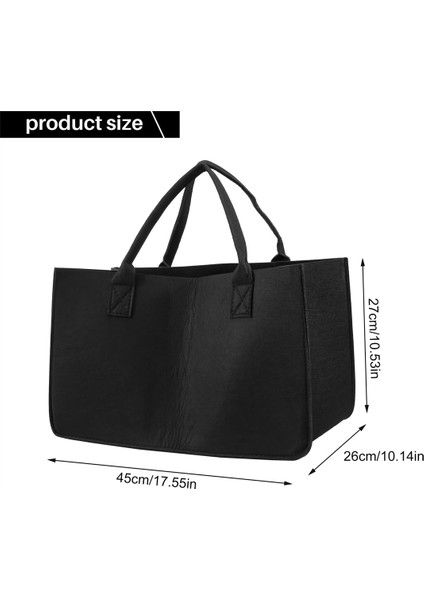 Şömine Ahşap Keçe Saklama Çantası Sepeti Dergi Rafı Yakacak Odun Cep, Keçe Katlanabilir Yakacak Odun Tutucu Sepet Siyah (Yurt Dışından)