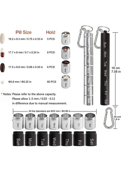 Hap Kutusu Anahtarlık Hap Tutucu Su Geçirmez 7 Günlük Seyahat Haftalık Hap Kutusu Kutusu Metal Kompakt Hap Kutusu Dış Mekan Kullanımı Için (Yurt Dışından) fırsatları