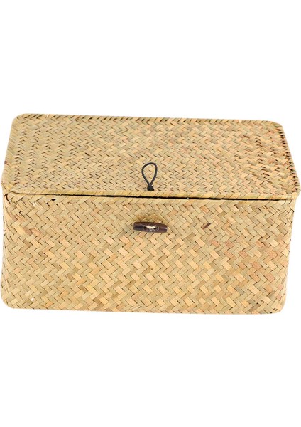 El Yapımı Saman Dokuma Depolama Sepeti Kapaklı Makyaj Organizatör Saklama Kutusu Deniz Çayırı Çamaşır Sepetleri Rattan Mücevher Kutusu(S) (Yurt Dışından) fırsatları